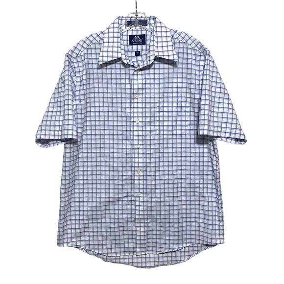 Stafford Other - Stafford Wrinkle Free Blue Plaid Oxford Button Shirt Mens 16.5 Preppy Classic